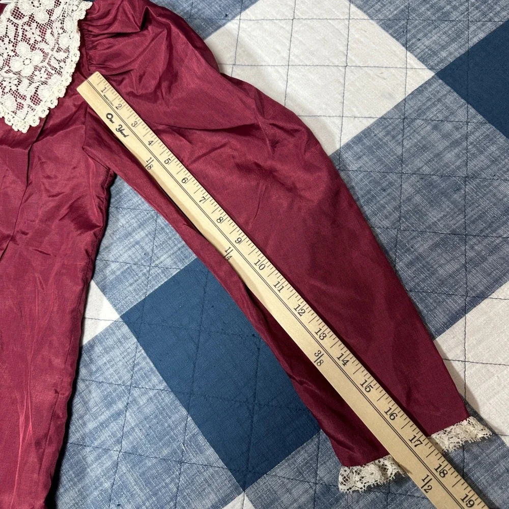Vintage Peaches n Cream Burgundy Lace Collar Drop Waist Dress Kids Size 10 4702H